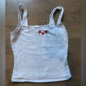 Garage Gray Tank Top with Red Floral Embroidery